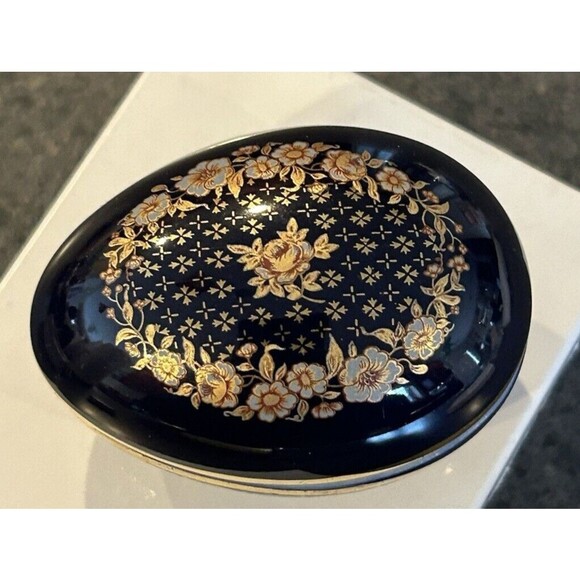LIMOGES CASTEL‎ Cobalt Blue Easter Egg Trinket Box  22 k Gold - Picture 14 of 14